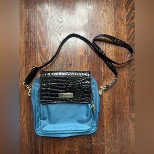 Samantha Brown RFID Travel Crossbody Bag in a Peacock Blue and Black Croco